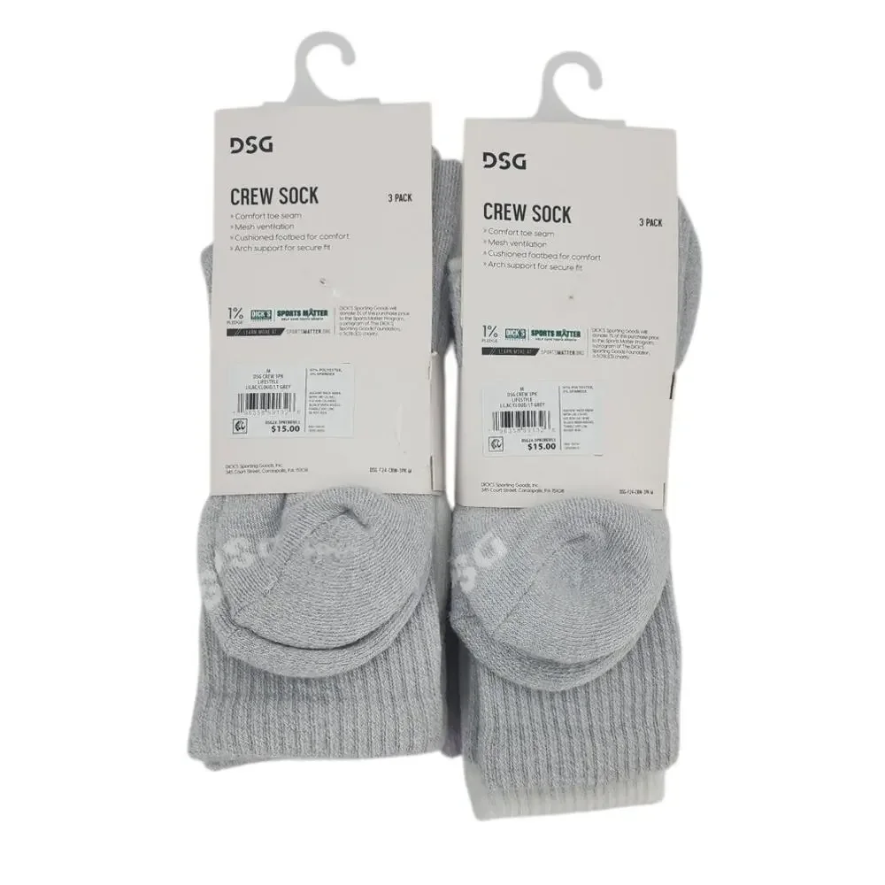 New NWT Women's DSG Lot Of 2‎ 3-Packs Crew Socks Size 5-10 Purple Grey White
